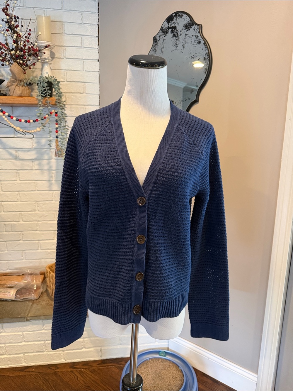 Loft Crochet Knit V-Neck Button-Front Cardigan | Size M